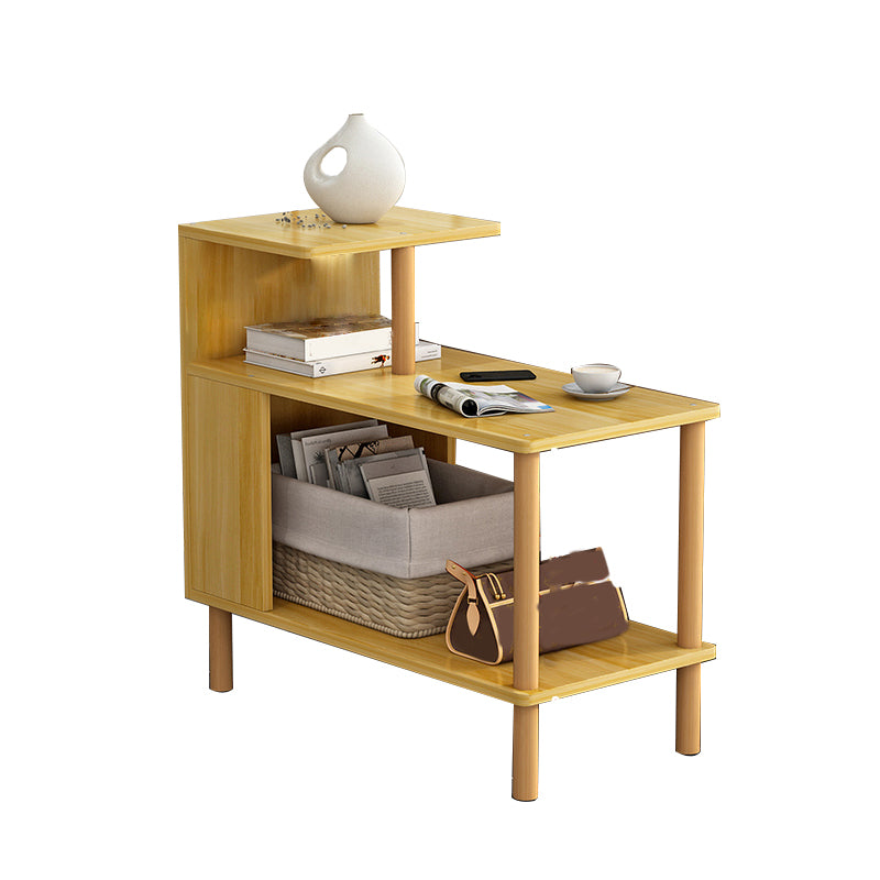 Wood 4 Legs End Table Modern Side End Snack Table with Shelf