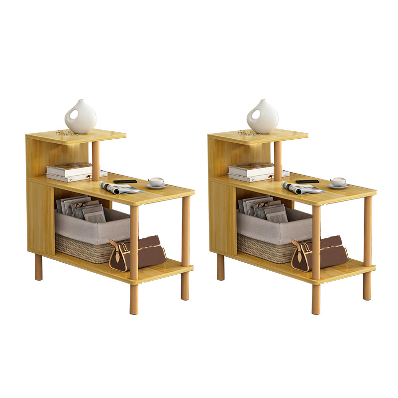 Wood 4 Legs End Table Modern Side End Snack Table with Shelf