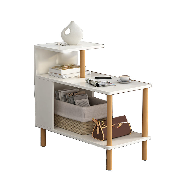 Wood 4 Legs End Table Modern Side End Snack Table with Shelf