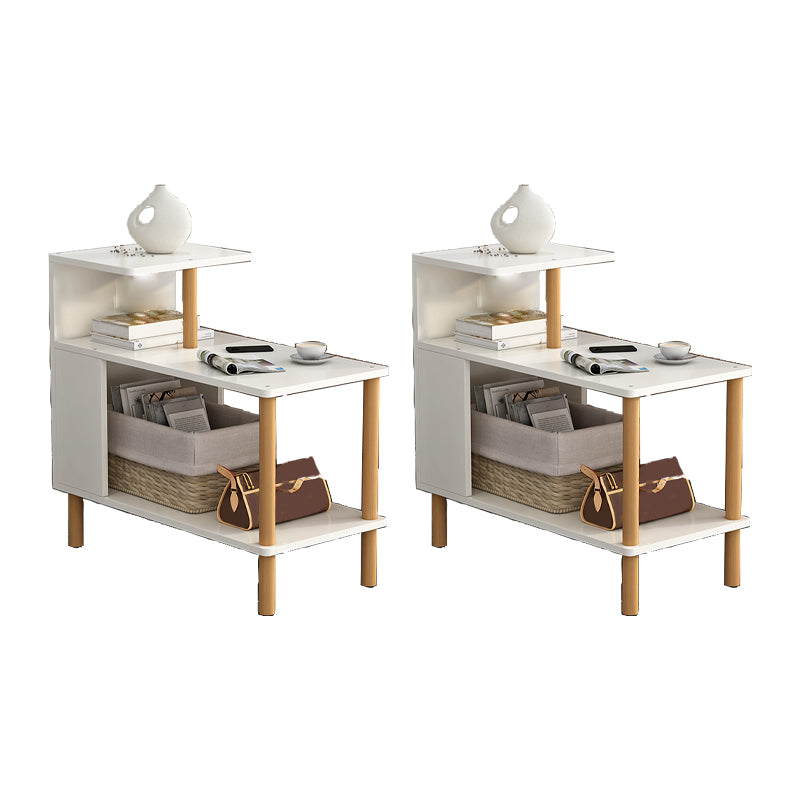 Wood 4 Legs End Table Modern Side End Snack Table with Shelf