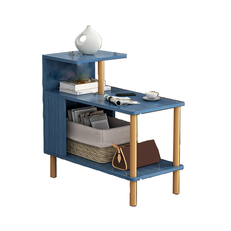 Wood 4 Legs End Table Modern Side End Snack Table with Shelf