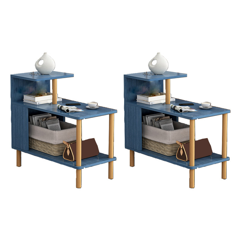 Wood 4 Legs End Table Modern Side End Snack Table with Shelf