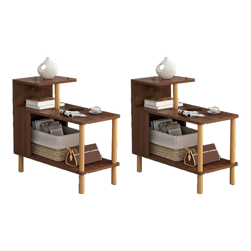 Wood 4 Legs End Table Modern Side End Snack Table with Shelf