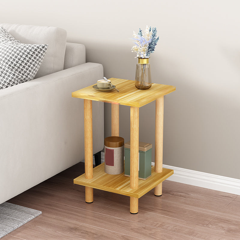 Wood 4 Legs End Table Modern Side End Snack Table with Shelf