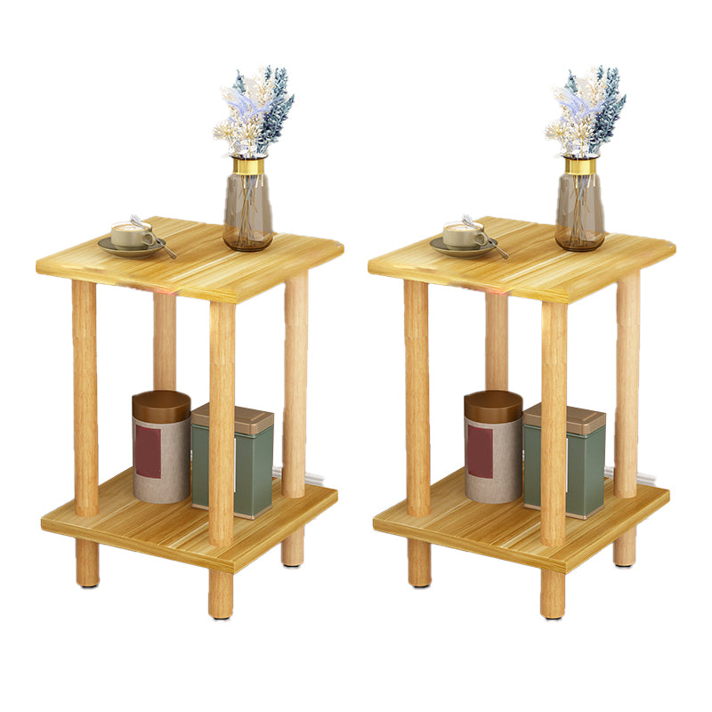 Wood 4 Legs End Table Modern Side End Snack Table with Shelf