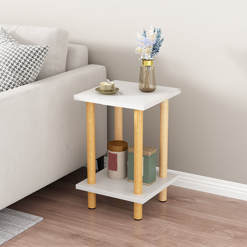 Wood 4 Legs End Table Modern Side End Snack Table with Shelf
