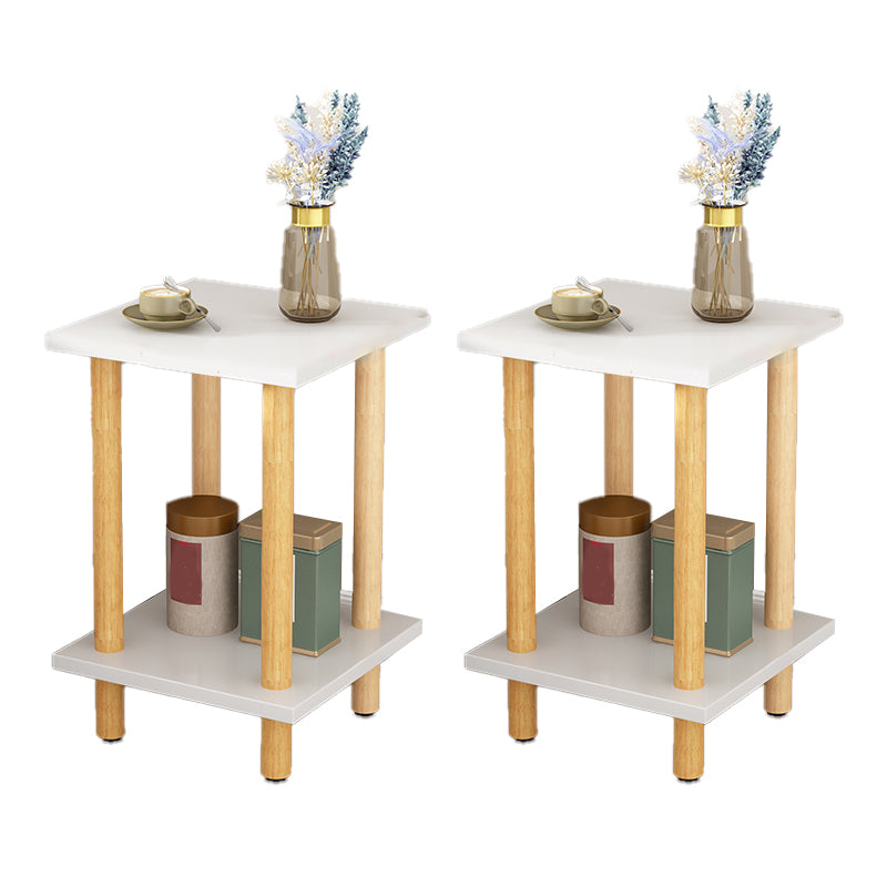 Wood 4 Legs End Table Modern Side End Snack Table with Shelf