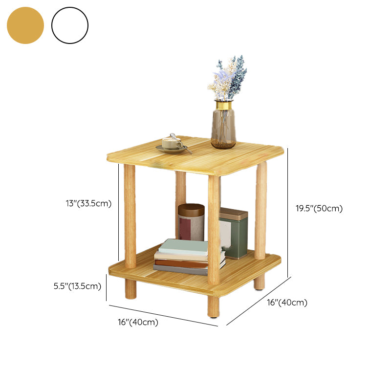 Wood 4 Legs End Table Modern Side End Snack Table with Shelf