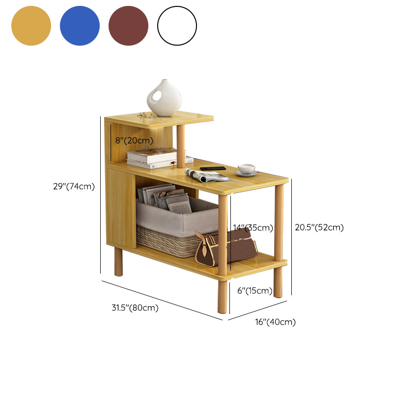 Wood 4 Legs End Table Modern Side End Snack Table with Shelf