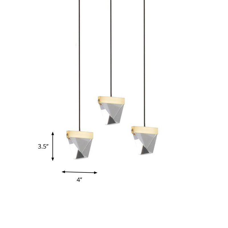 3/6 Lights Gem Multi Ceiling Light Simple Brass Beveled Crystal LED Pendant Lamp Kit in Brass