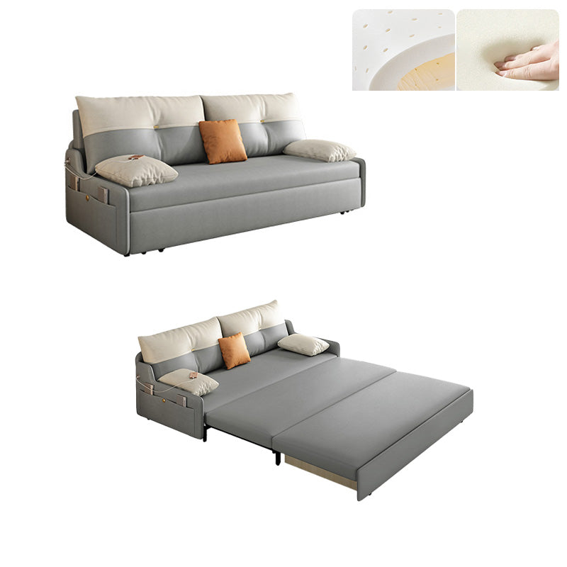 Galm Style Futon Sofa Bed in Grey Bonded Leather with Storage