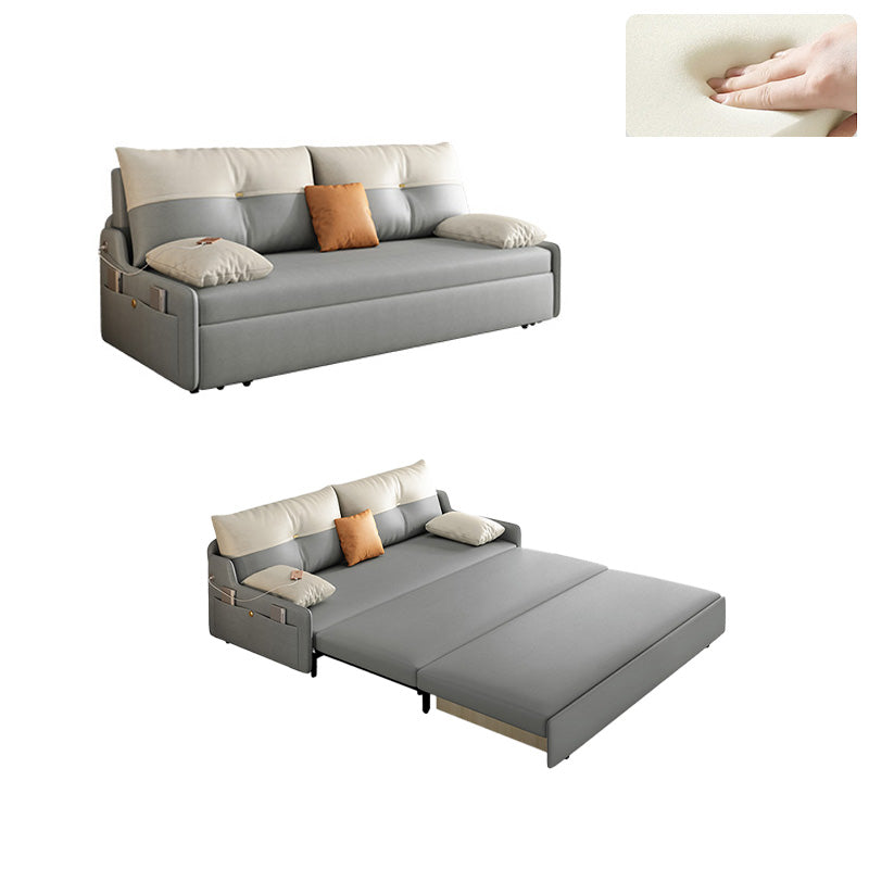 Galm Style Futon Sofa Bed in Grey Bonded Leather with Storage