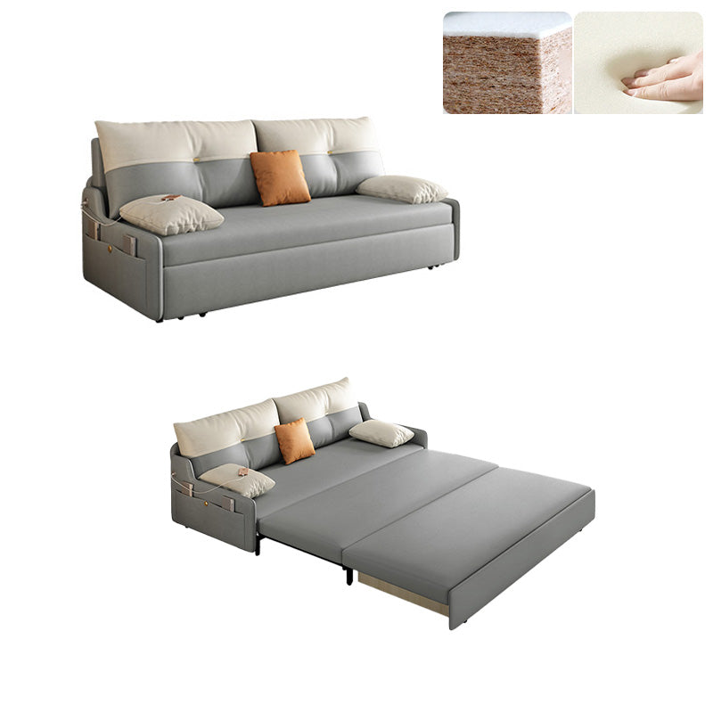 Galm Style Futon Sofa Bed in Grey Bonded Leather with Storage