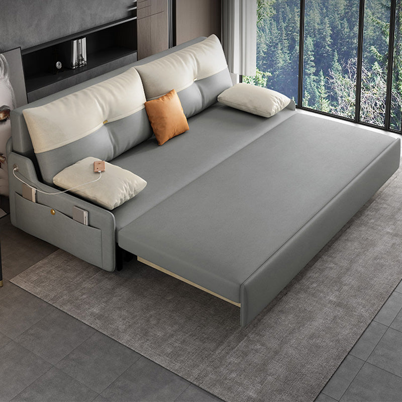 Galm Style Futon Sofa Bed in Grey Bonded Leather with Storage