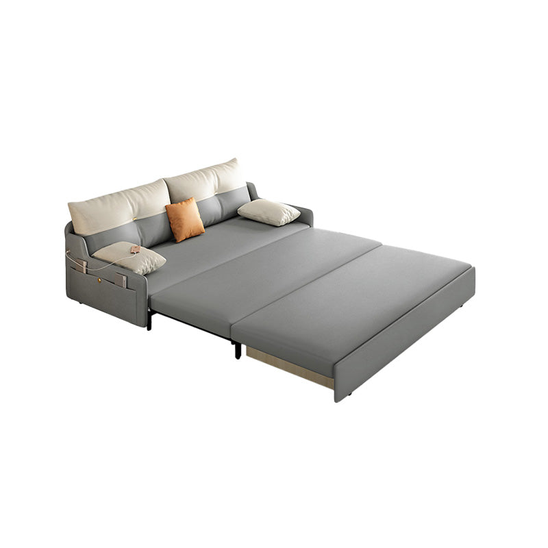 Galm Style Futon Sofa Bed in Grey Bonded Leather with Storage