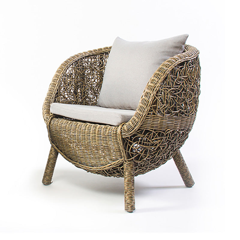 Tropical Rattan Patio Dining Chair with Arm Open Back Single Chair