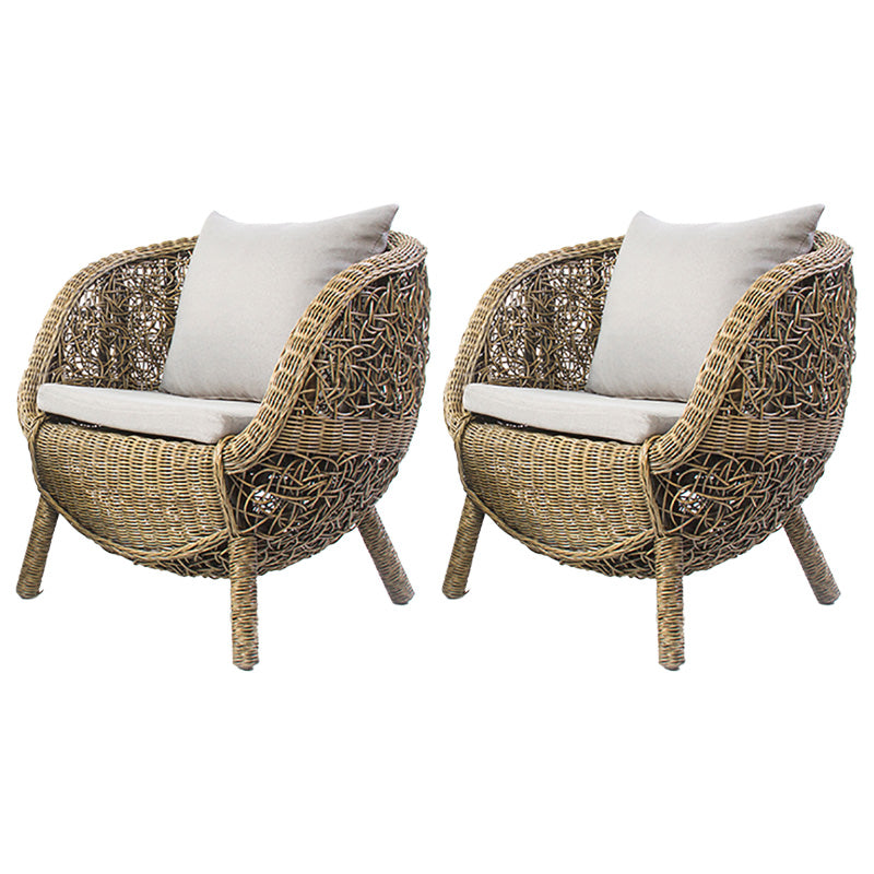 Tropical Rattan Patio Dining Chair with Arm Open Back Single Chair