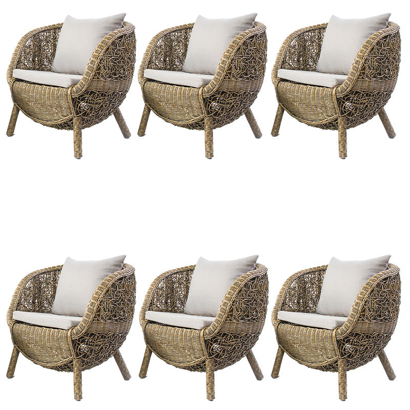 Tropical Rattan Patio Dining Chair with Arm Open Back Single Chair