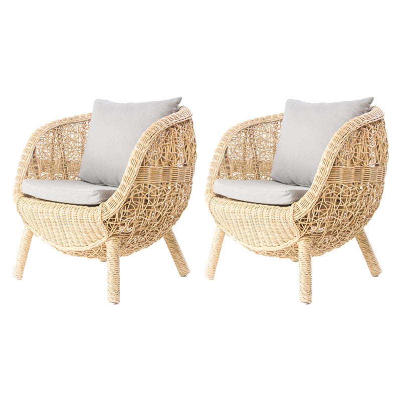 Tropical Rattan Patio Dining Chair with Arm Open Back Single Chair