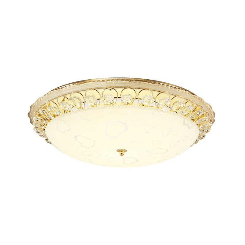Frosted Glass Gold Ceiling Mounted Lamp Domed 16"/19.5" Wide LED Flush Light with Crystal Accent