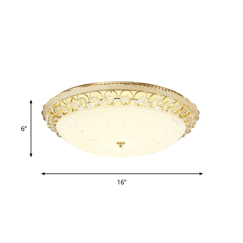 Frosted Glass Gold Ceiling Mounted Lamp Domed 16"/19.5" Wide LED Flush Light with Crystal Accent