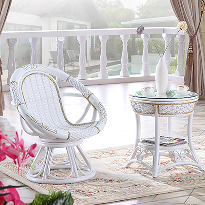 Tropical White Patio Dining Chair Rattan with Arm Single Chair