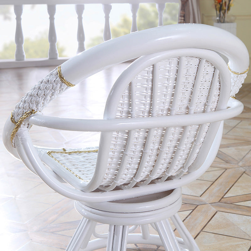 Tropical White Patio Dining Chair Rattan with Arm Single Chair
