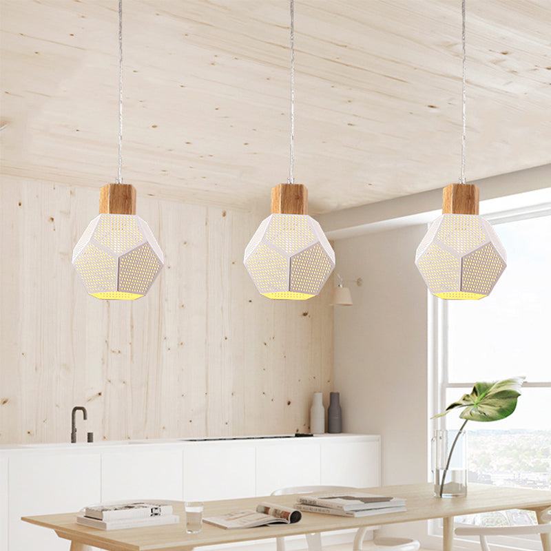 1 chambre à coucher légère kit de lumière suspendue lampe pédante de finition blanche moderne avec nuance en métal polyèdre creuse