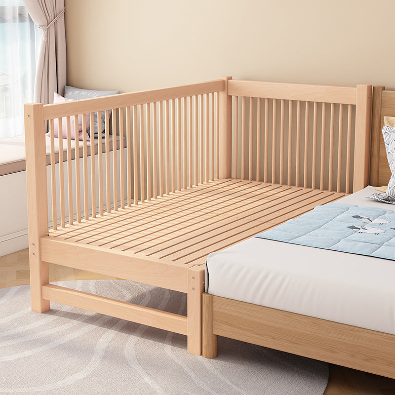 Contemporary Light Wood Nursery Crib Solid Wood with Guardrail