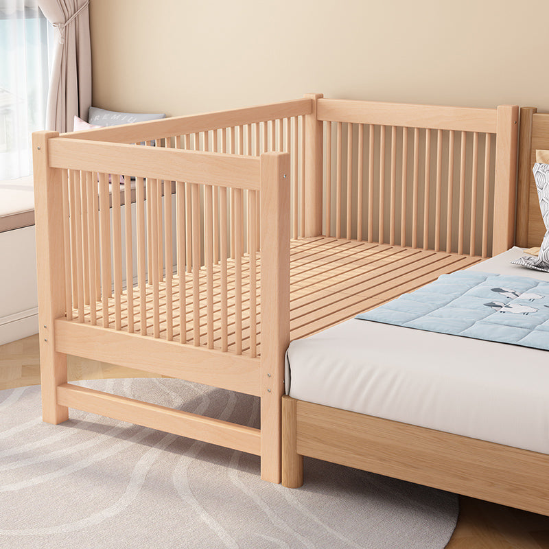 Contemporary Light Wood Nursery Crib Solid Wood with Guardrail