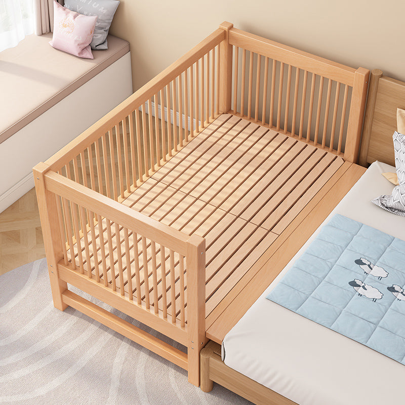 Contemporary Light Wood Nursery Crib Solid Wood with Guardrail