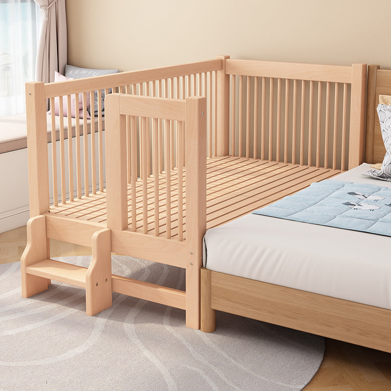 Contemporary Light Wood Nursery Crib Solid Wood with Guardrail