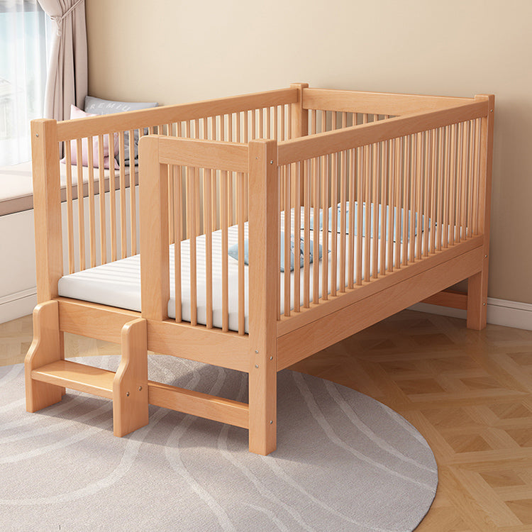 Contemporary Light Wood Nursery Crib Solid Wood with Guardrail