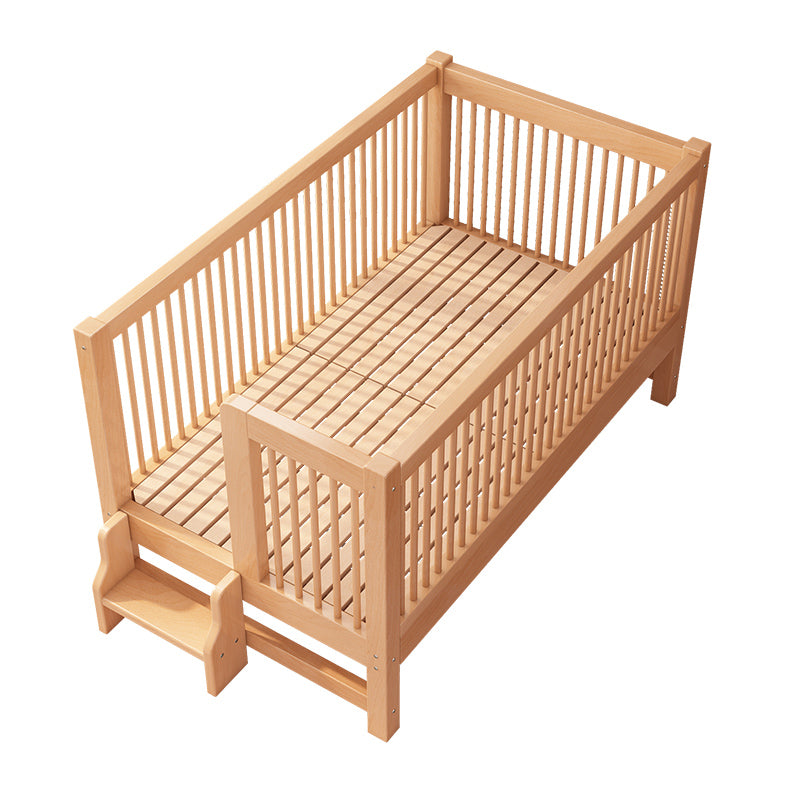 Contemporary Light Wood Nursery Crib Solid Wood with Guardrail