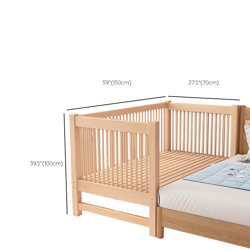 Contemporary Light Wood Nursery Crib Solid Wood with Guardrail