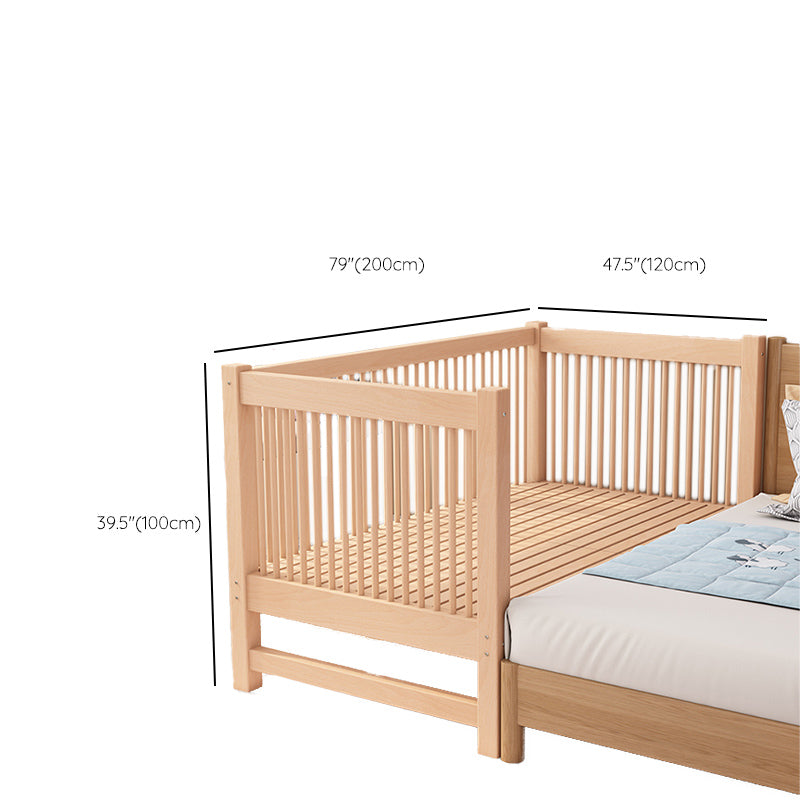 Contemporary Light Wood Nursery Crib Solid Wood with Guardrail