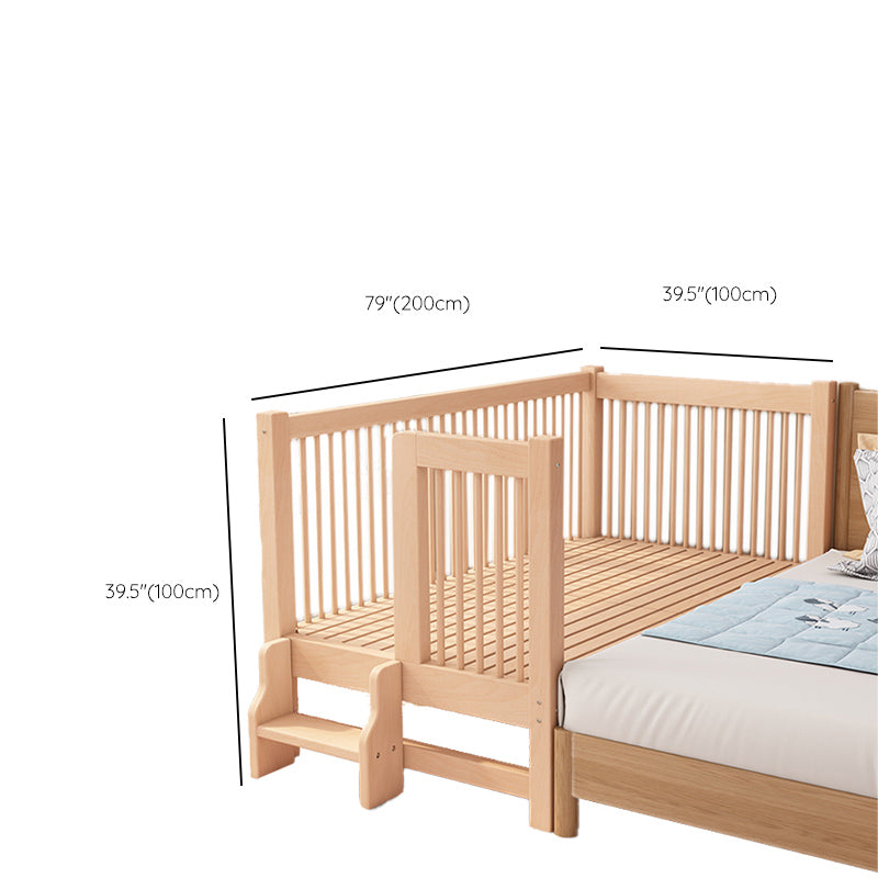 Contemporary Light Wood Nursery Crib Solid Wood with Guardrail