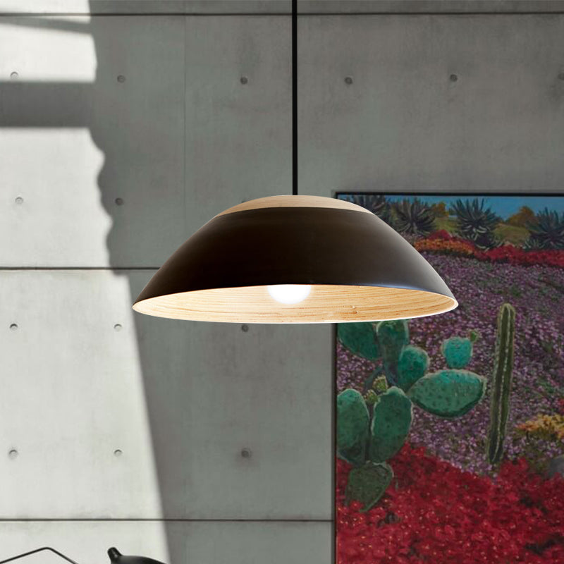 1 Bulb Restaurant Drop Pendant Light Modernist White/Black Ceiling Hang Fixture with Dome Metal Shade