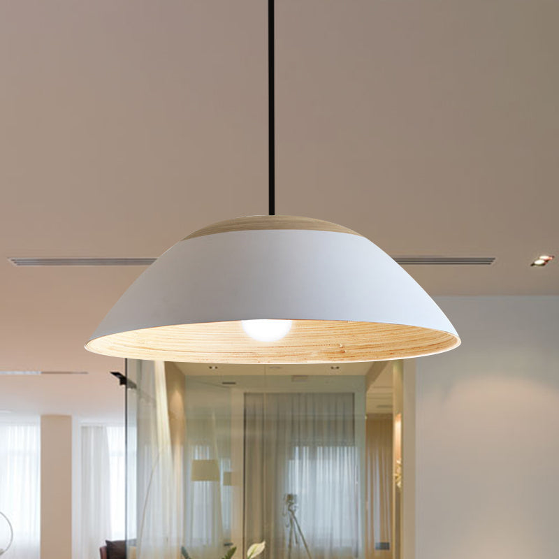 1 Bulb Restaurant Drop Pendant Light Modernist White/Black Ceiling Hang Fixture with Dome Metal Shade