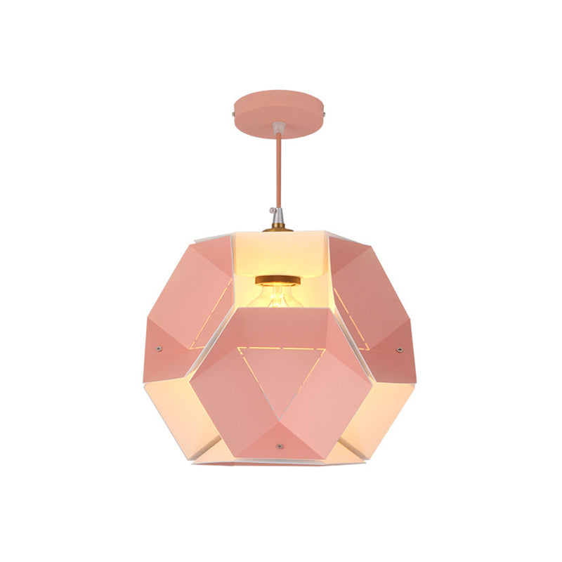 Macaron Cutouts Hexagon Drop Pendant Iron 1-Light Restaurant Hanging Ceiling Light in Yellow/Pink
