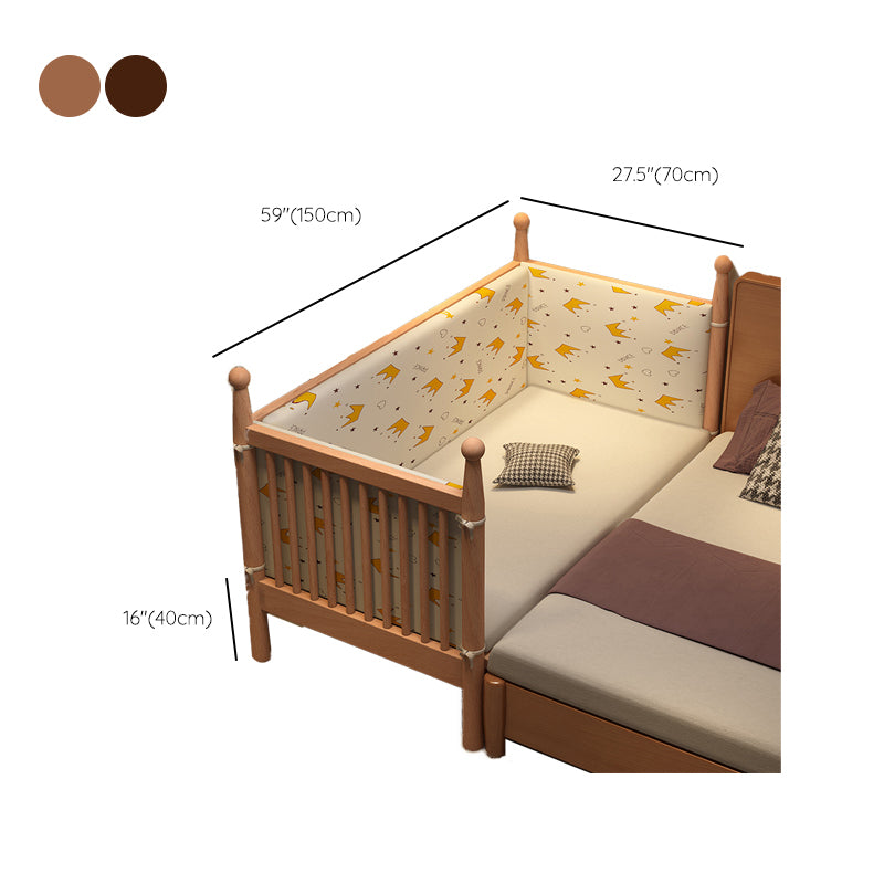 Traditional Solid Wood Nursery Bed Washed Natural with Guardrail