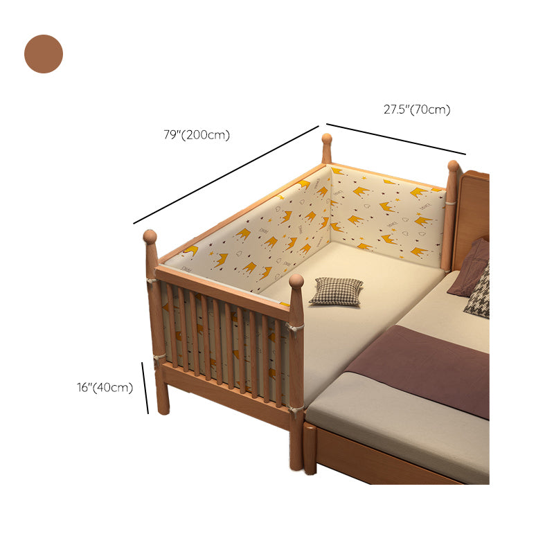 Traditional Solid Wood Nursery Bed Washed Natural with Guardrail