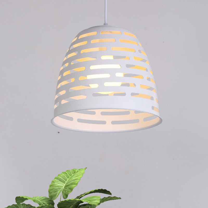 Cloche Cutouts Ceiling Pendant Minimalist Iron Dining Table Suspension Lighting in White