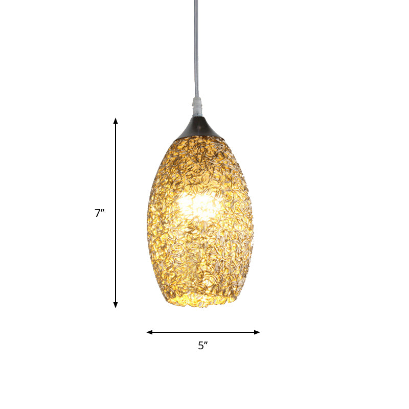 Chrome Elliptical Pendulum Light Modern 1 Head Aluminum Ceiling Suspension Lamp with Hollowed Out Design
