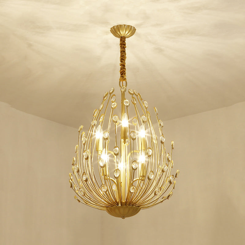 Kristallgold hängend Kronleuchter ovoid geformt florale Rebe 6 Glühbirnen Retro Stylish Pendant Light