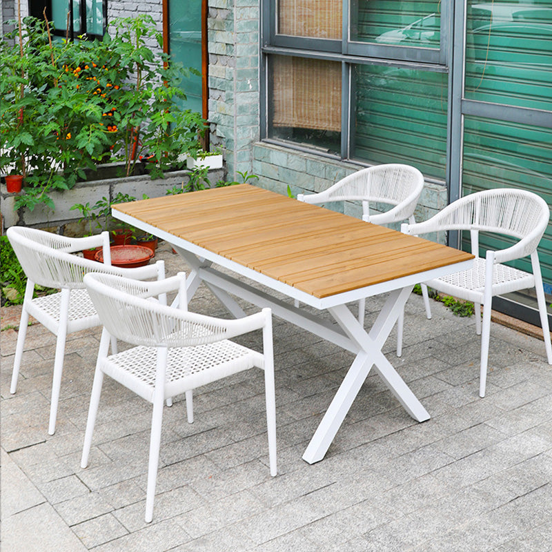 Tropical Rattan Outdoors Dining Chairs White with Arm Open Back