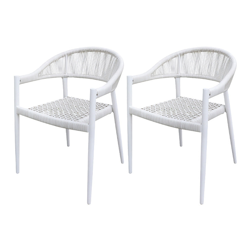 Tropical Rattan Outdoors Dining Chairs White with Arm Open Back