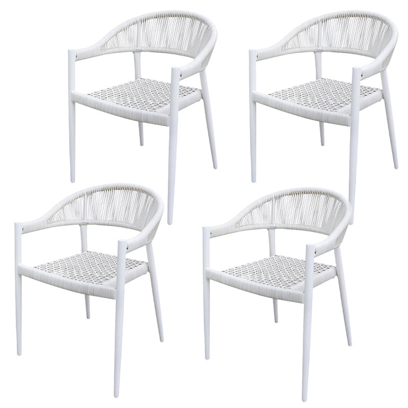 Tropical Rattan Outdoors Dining Chairs White with Arm Open Back