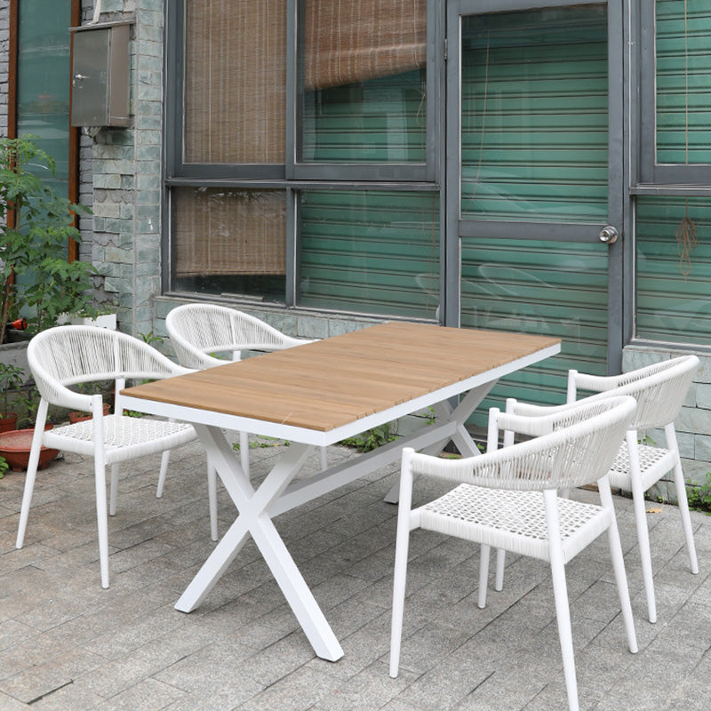 Tropical Rattan Outdoors Dining Chairs White with Arm Open Back