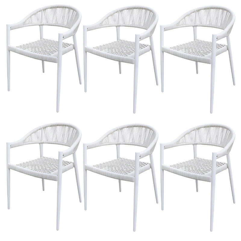 Tropical Rattan Outdoors Dining Chairs White with Arm Open Back